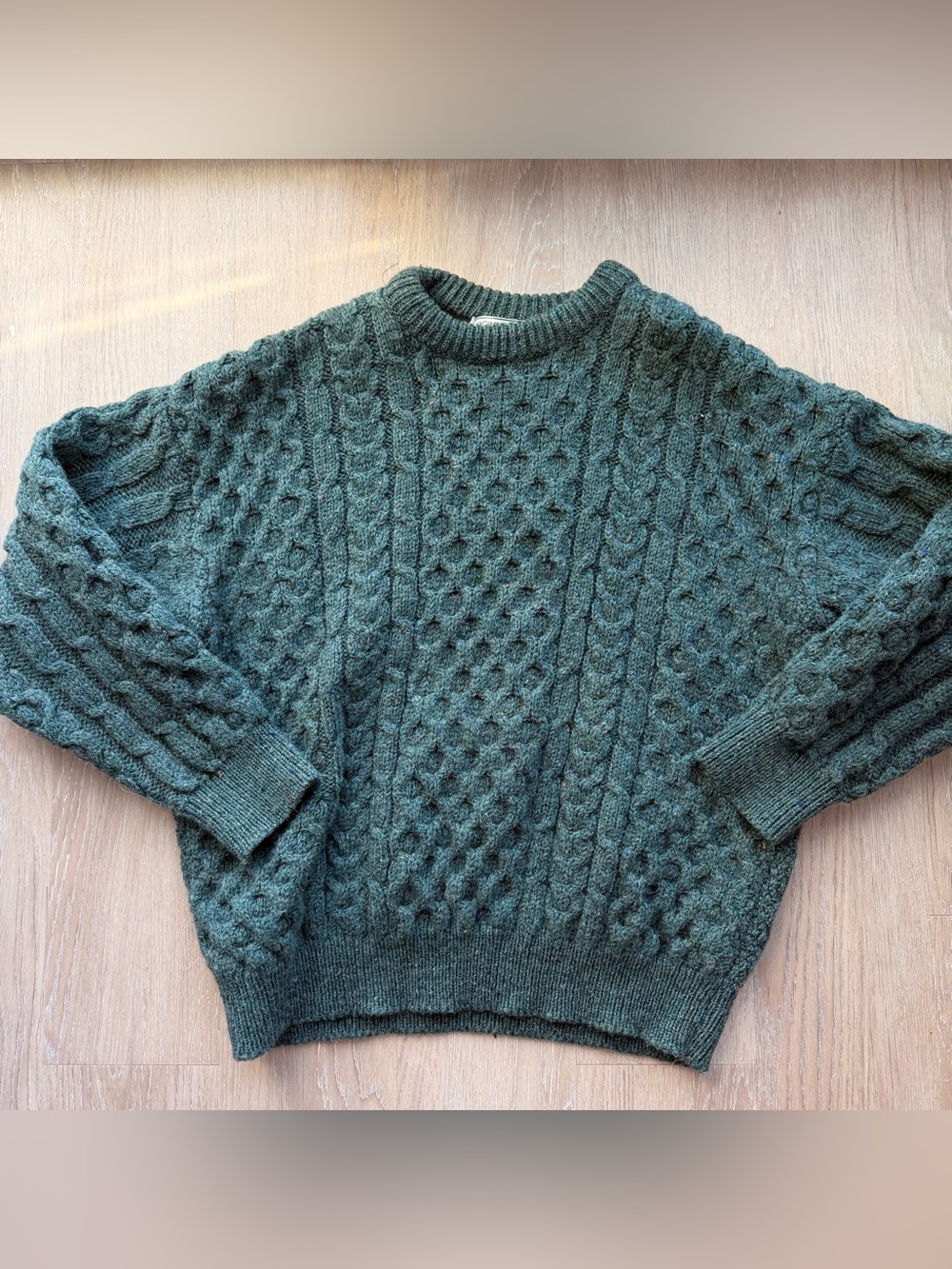 Ocean View Aran green Irish wool fisherman sweater
